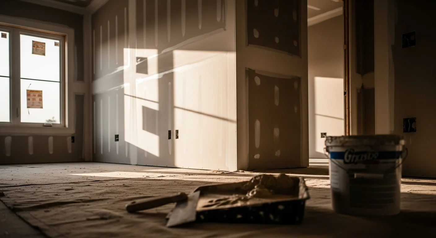 Drywall contractor finishing walls in home renovation