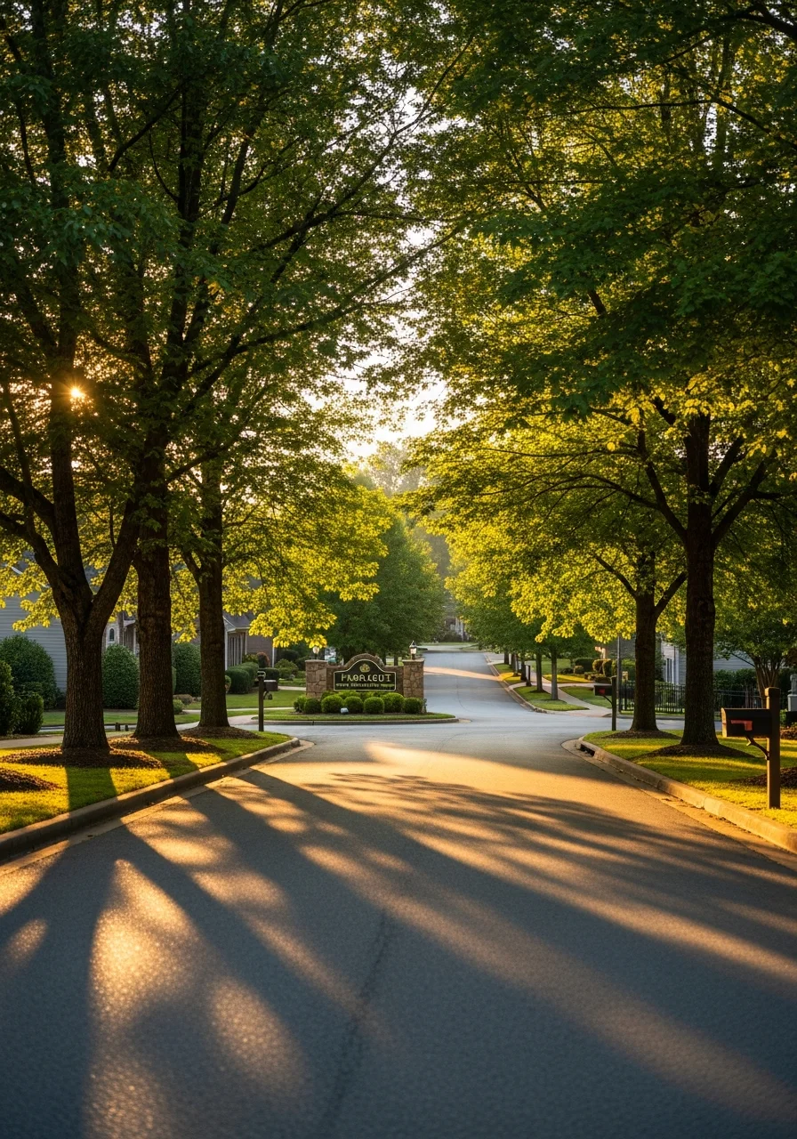Farragut neighborhood entrance with community signage and tree-lined street.