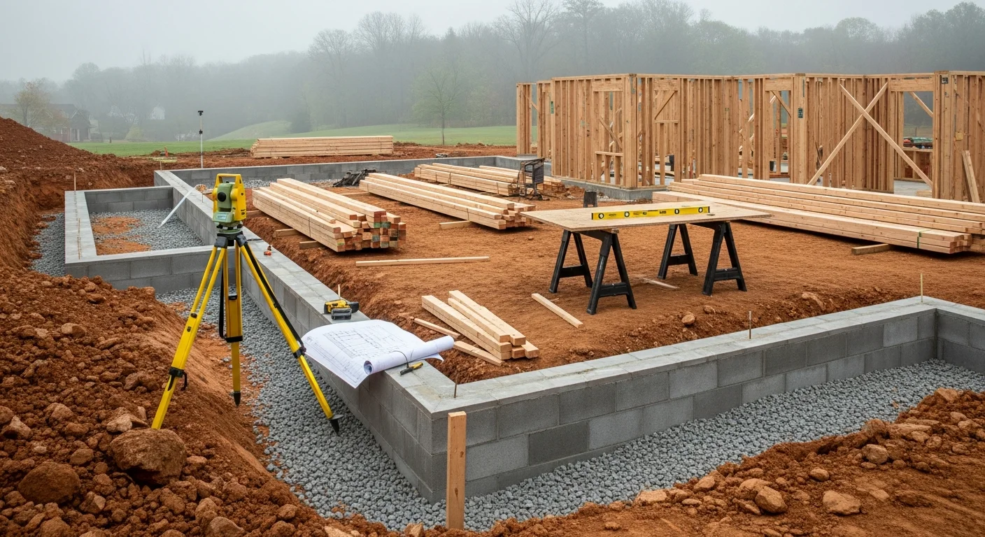 A newly completed custom home built by a general contractor in Knoxville, Tennessee, featuring a covered front porch and site-graded lot on East Tennessee terrain. Exterior shows weather-resistant finishes suited to the Knoxville climate.