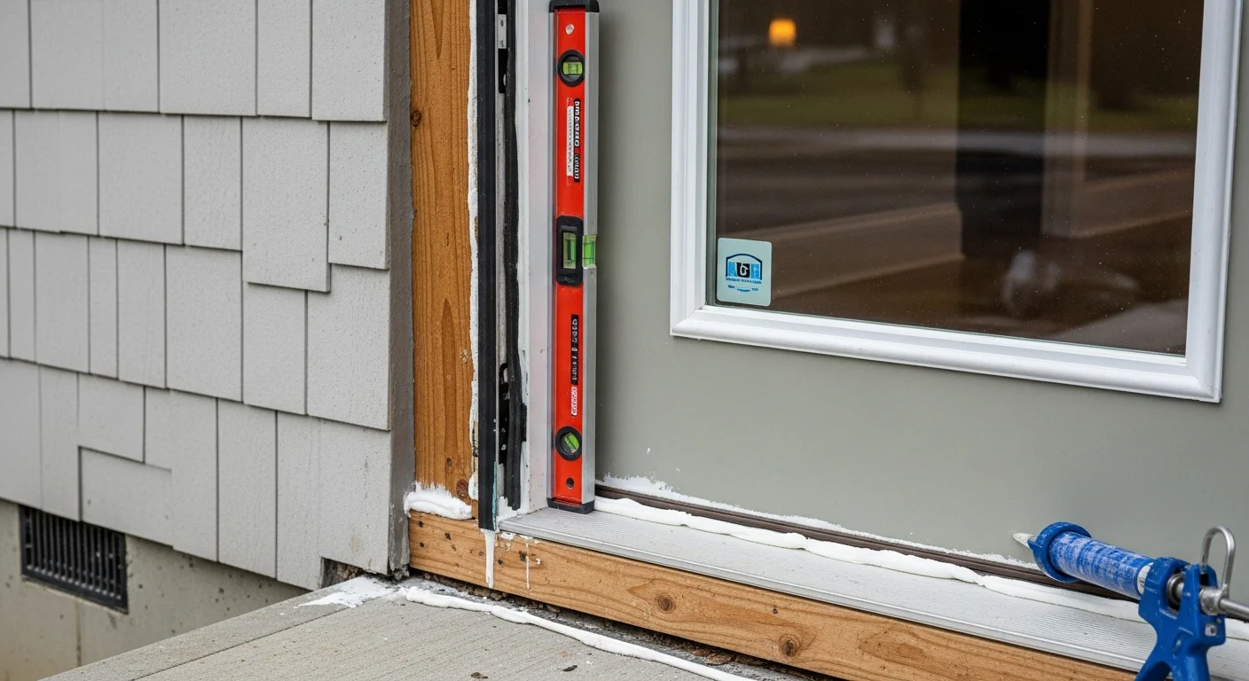 A newly installed exterior entry door on a residential home in Knoxville, Tennessee, with a clean frame, tight seal, and finished hardware. The door sits flush in the frame with no visible gaps along the edges.