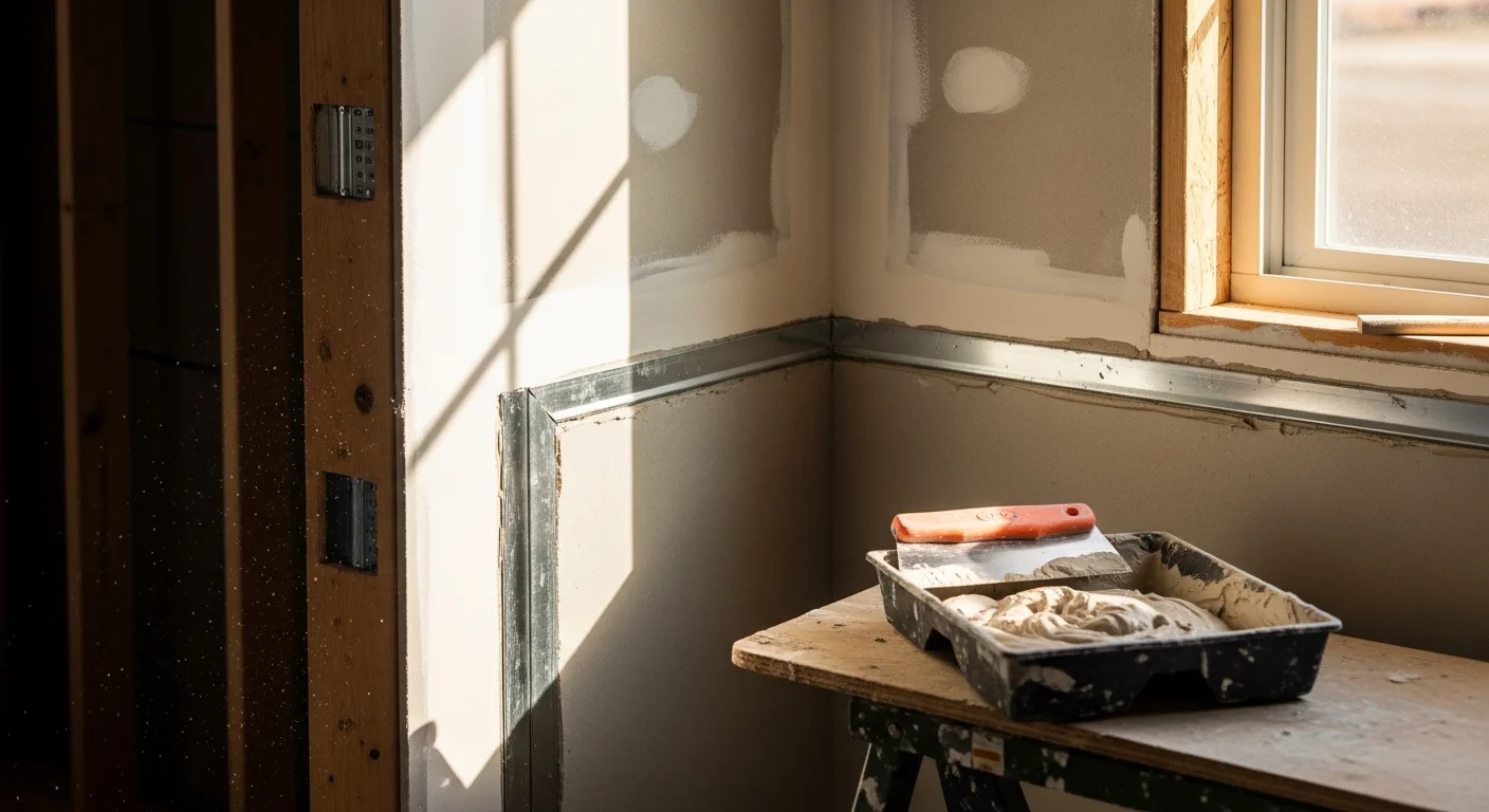 Freshly installed interior drywall walls in a Knoxville home, showing smooth taped joints and straight corners ready for paint. The room shows new wall panels hung floor to ceiling in a residential space typical of Knox County construction.